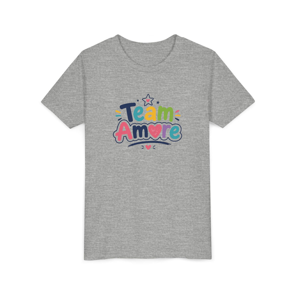 Youth Colorful "Team Amore" with Heart & Puppy Graphic T-Shirt