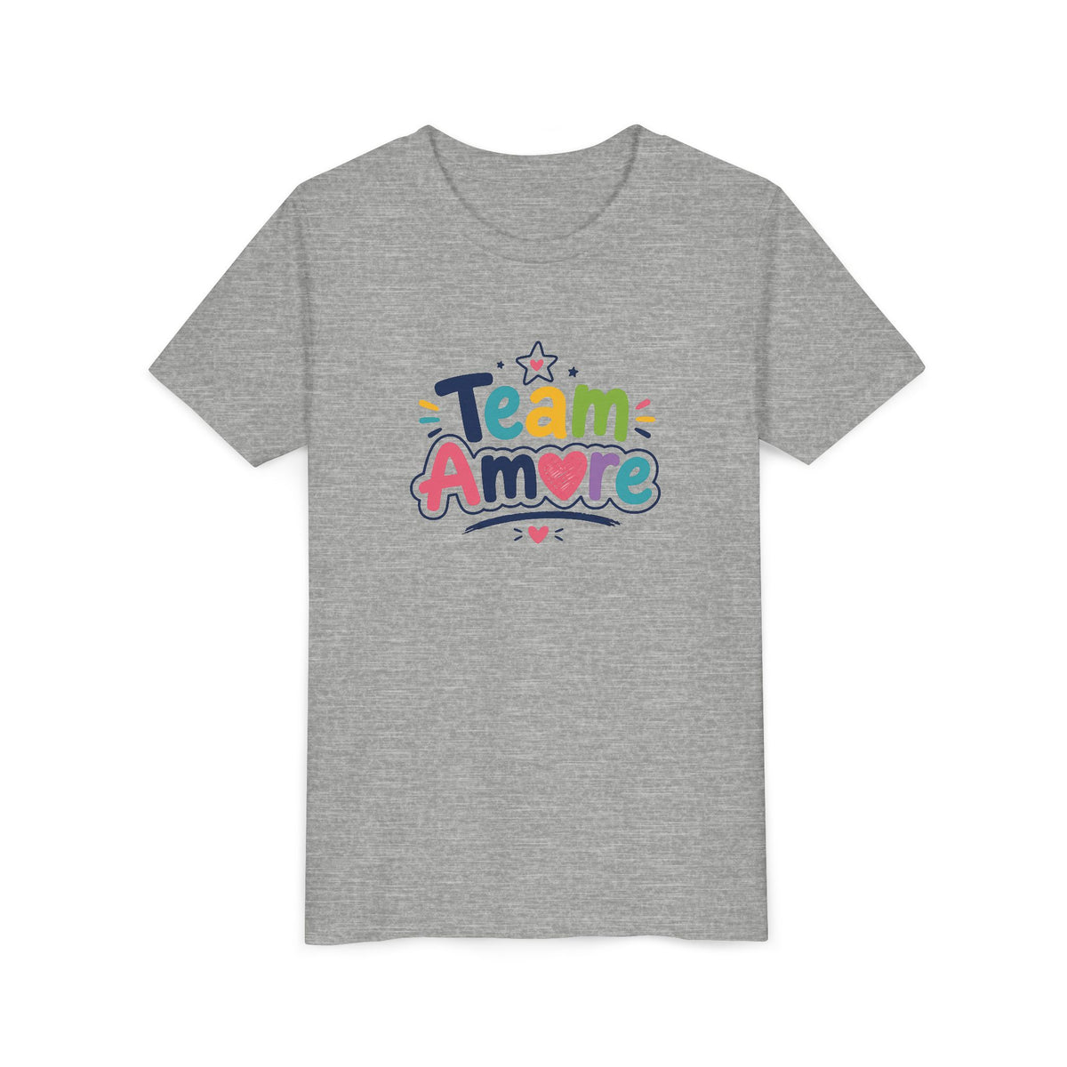 Youth Colorful "Team Amore" with Heart & Puppy Graphic T-Shirt