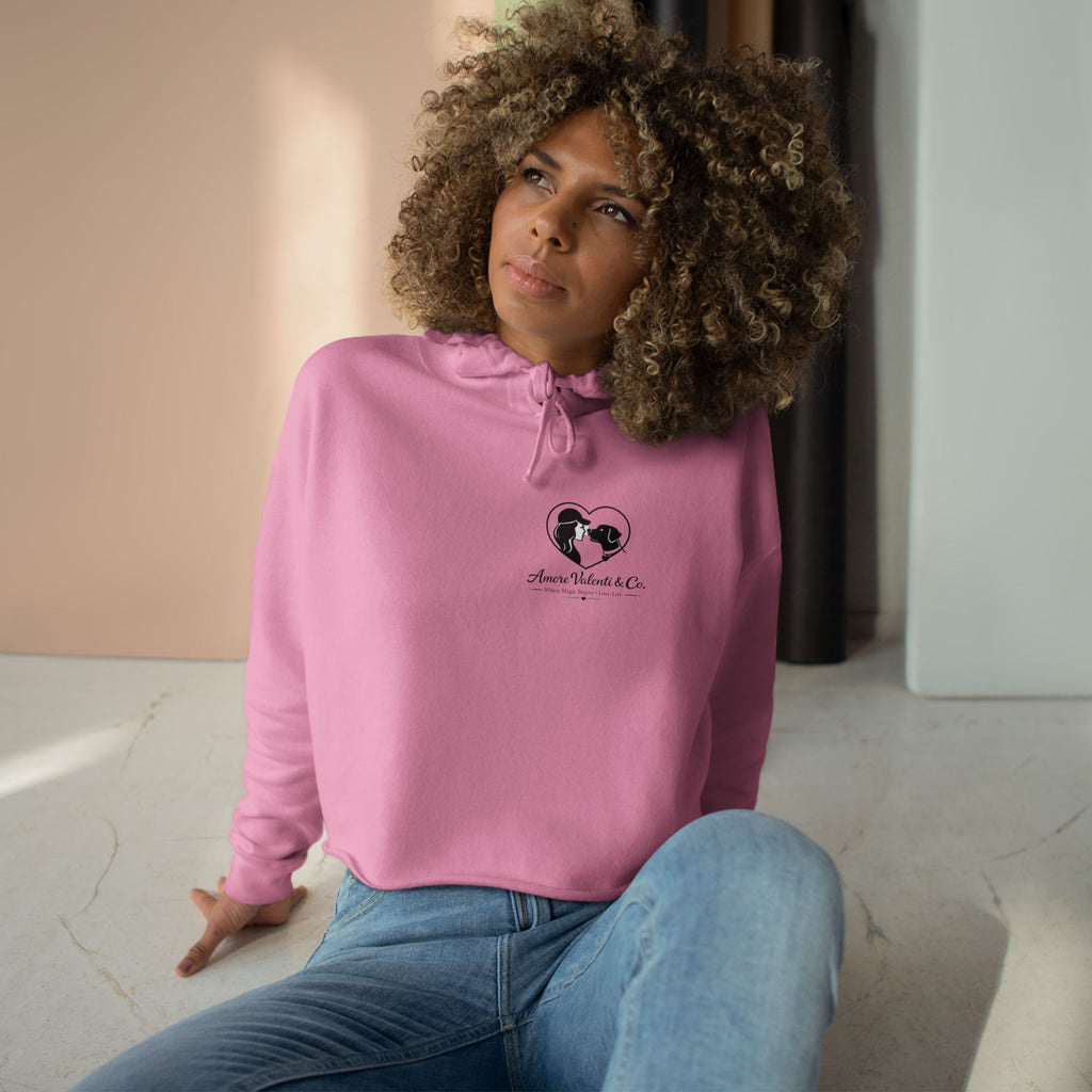 Adult Crop Hoodie Amore Valenti & Co Logo Dog Heart Silhouette