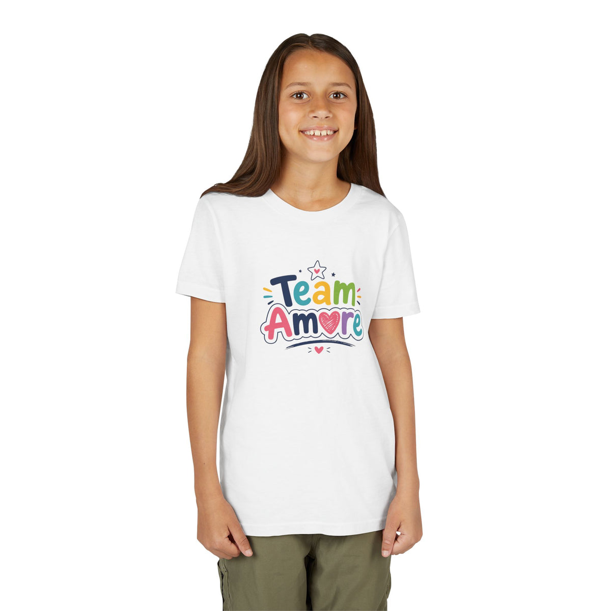 Youth Colorful "Team Amore" with Heart & Puppy Graphic T-Shirt