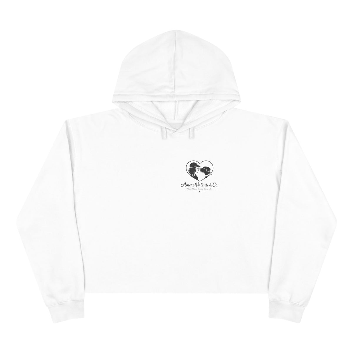 Adult Crop Hoodie Amore Valenti & Co Logo Dog Heart Silhouette
