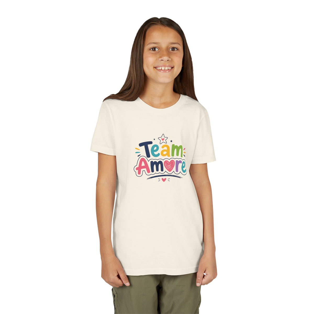 Youth Colorful "Team Amore" with Heart & Puppy Graphic T-Shirt