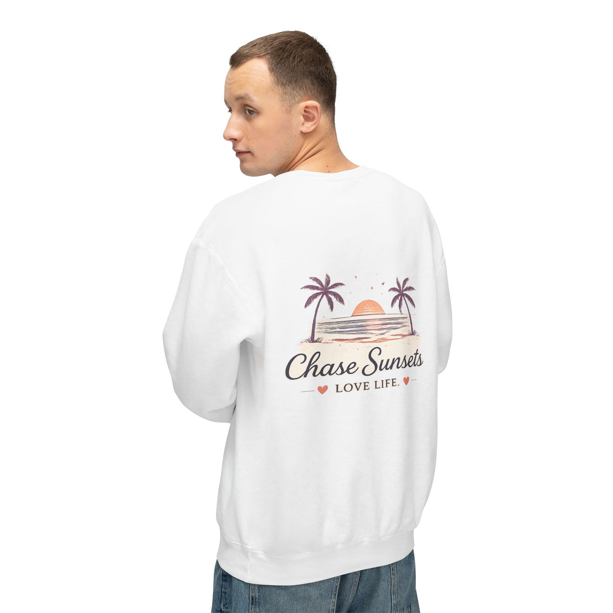 Adult Chase Sunsets Crewneck Sweatshirt Amore Silhouette Graphic