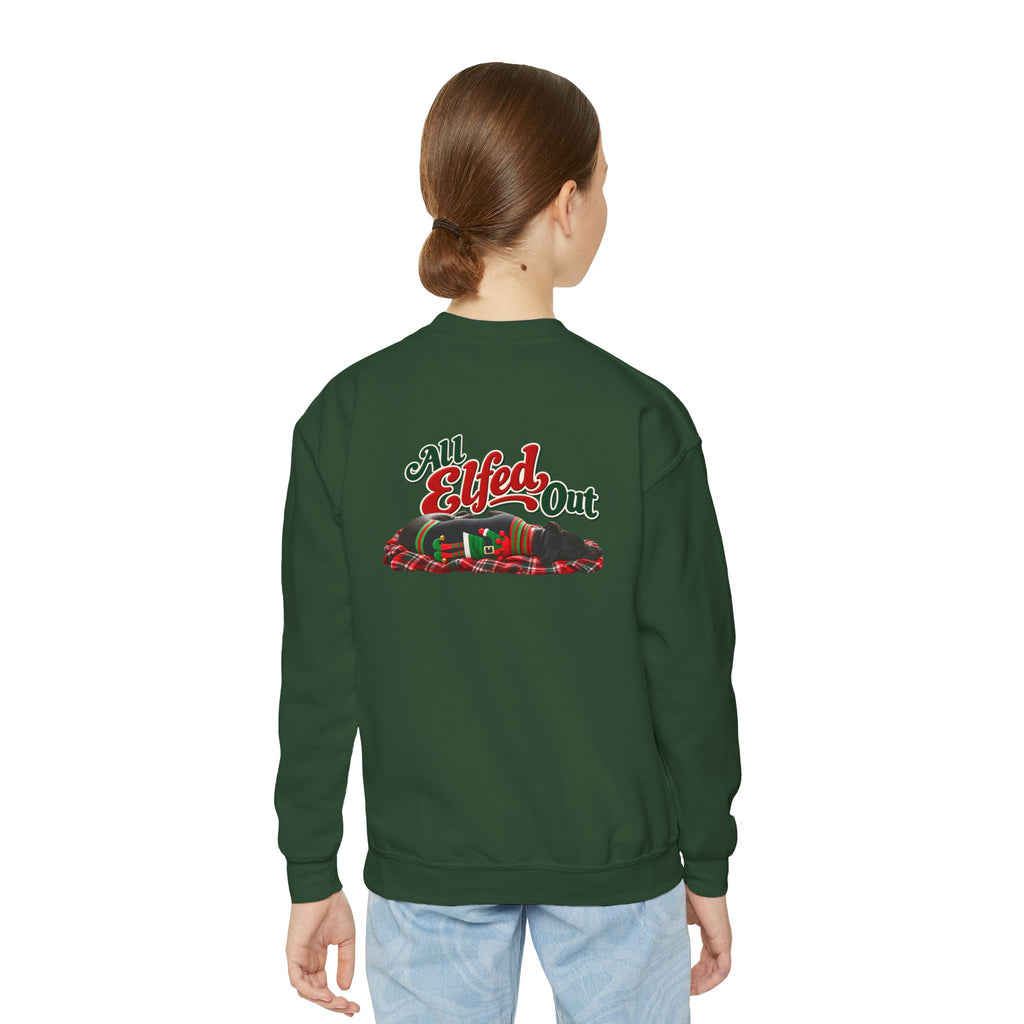 Youth Crewneck Sweatshirt — “Holiday Helper” & “All Elfed Out” Back