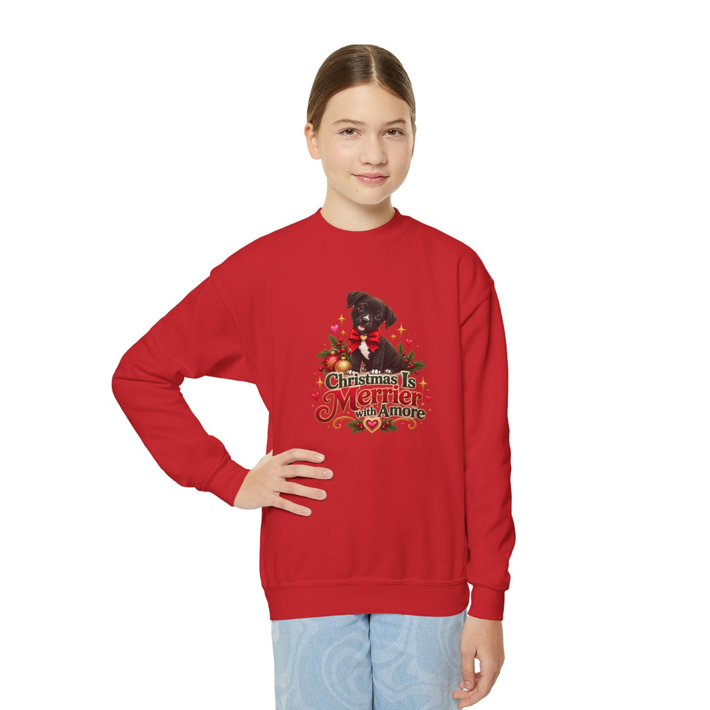 Christmas Is Merrier with Amore Youth Crewneck Sweatshirt