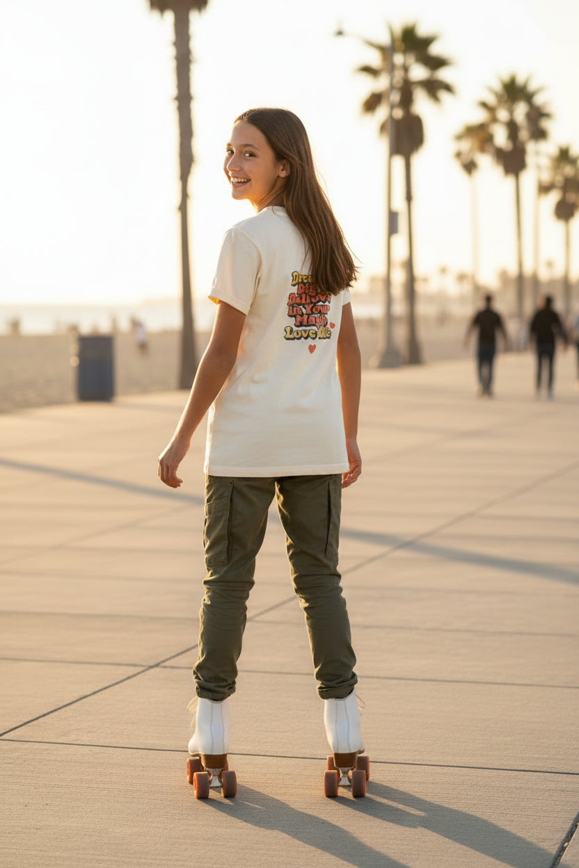 Unisex Youth Tee "Dream Big, Believe in Your Magic, Love Life" Retro Graphic