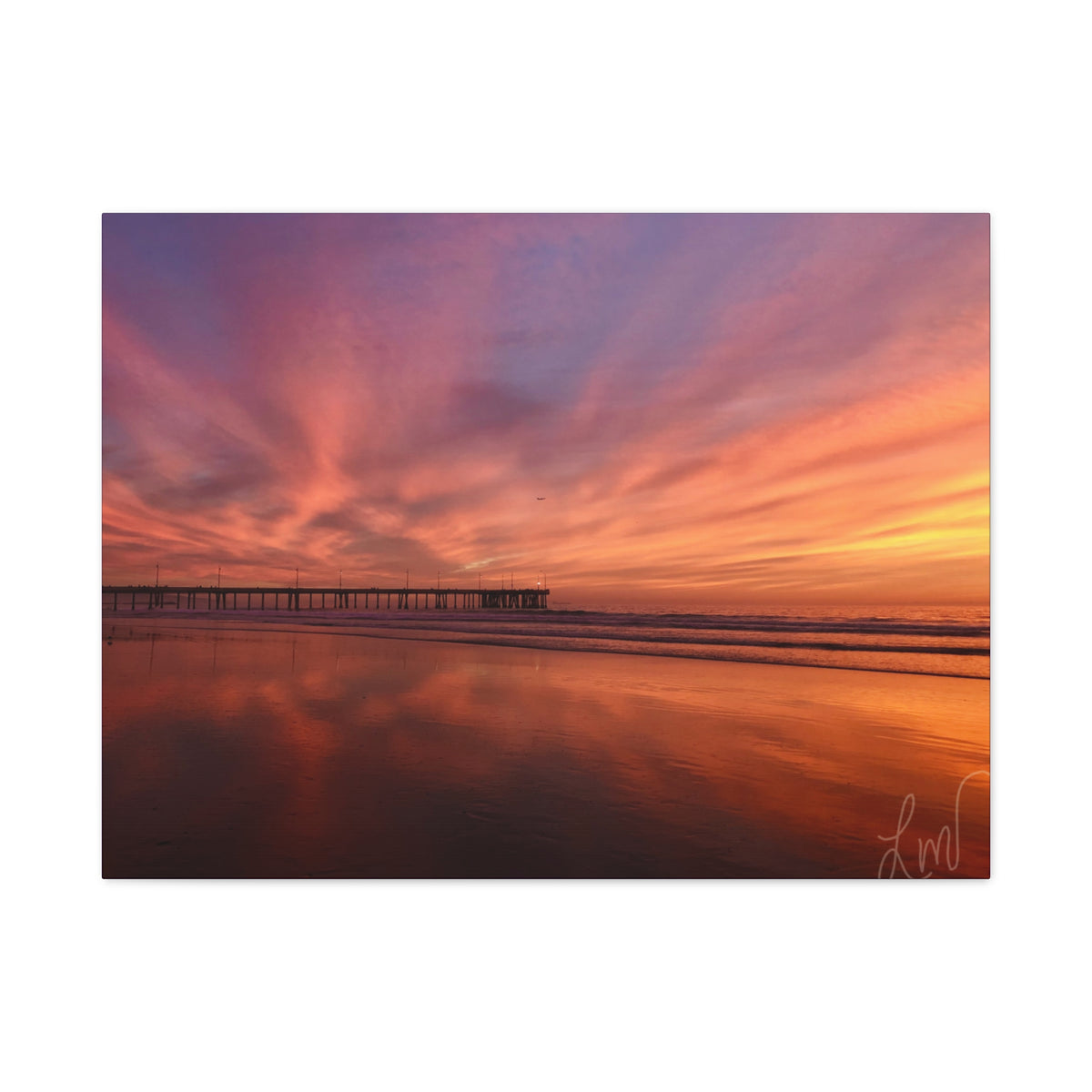 Sunset Pier Reflection Canvas Art - Matte Stretched Wall Decor