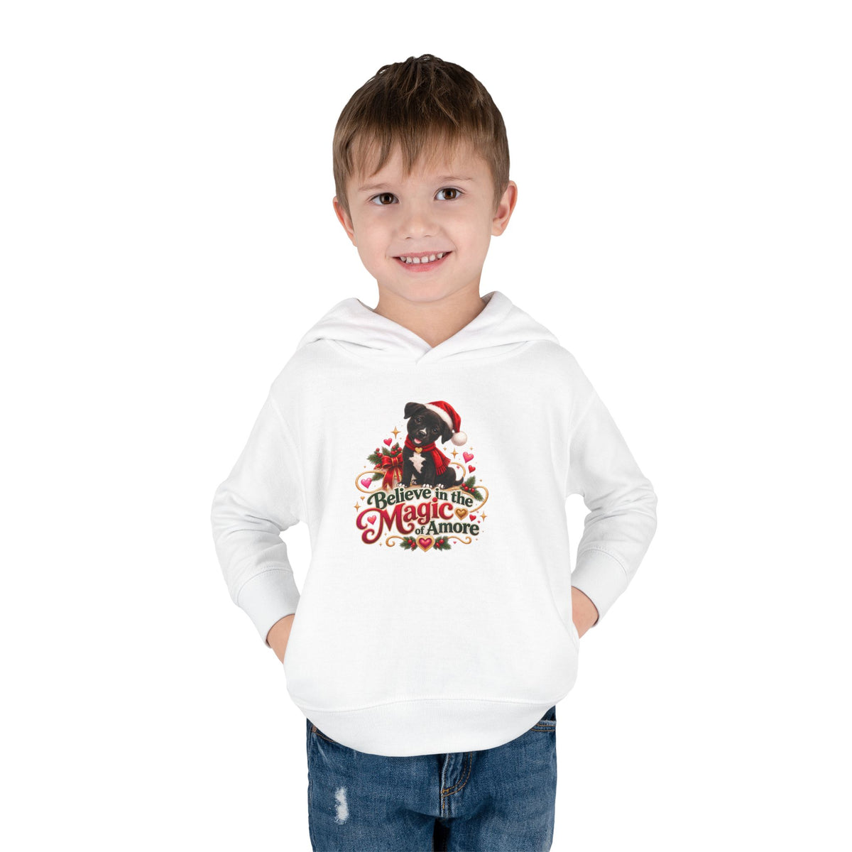 Believe in the Magic of Amoré Christmas Toddler Pullover Hoodie