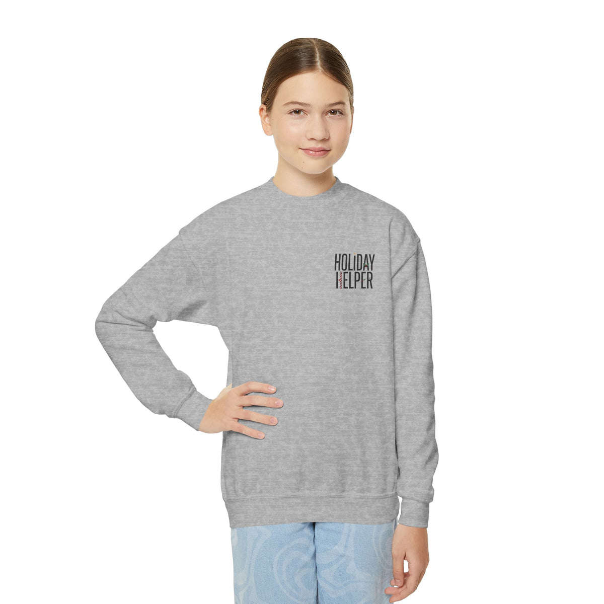 Youth Crewneck Sweatshirt — “Holiday Helper” & “All Elfed Out” Back