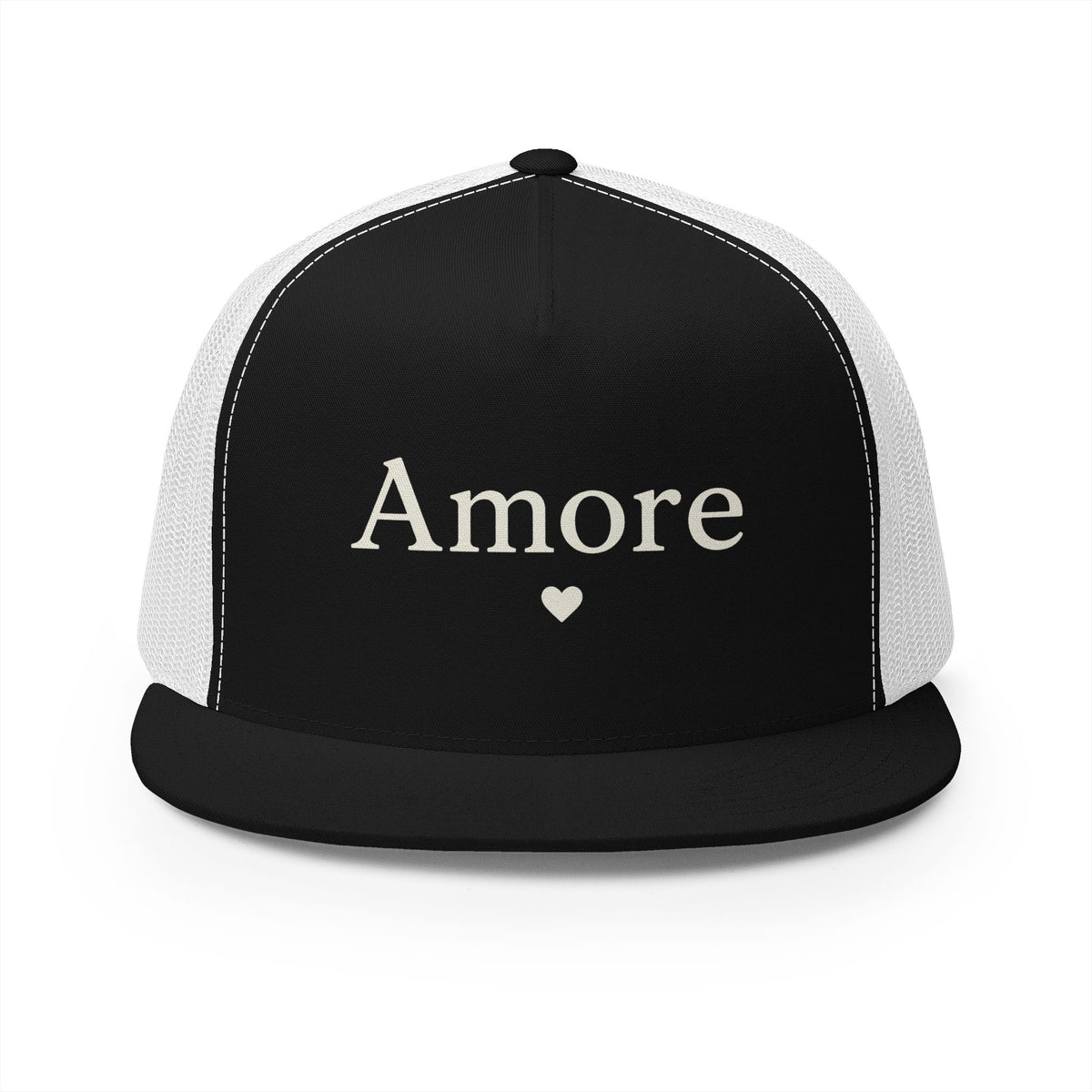 Amore Heart Trucker Hat – Vintage Script Snapback Cap
