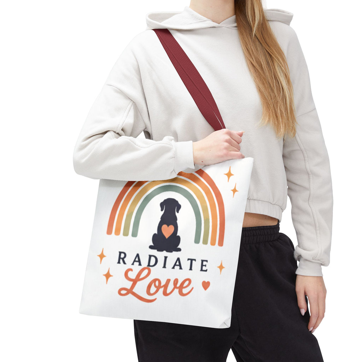 Radiate Love Dog Rainbow Tote Bag