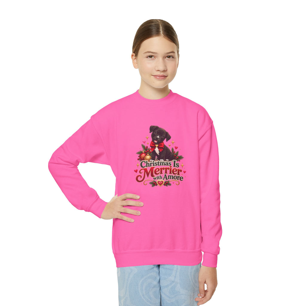 Christmas Is Merrier with Amore Youth Crewneck Sweatshirt