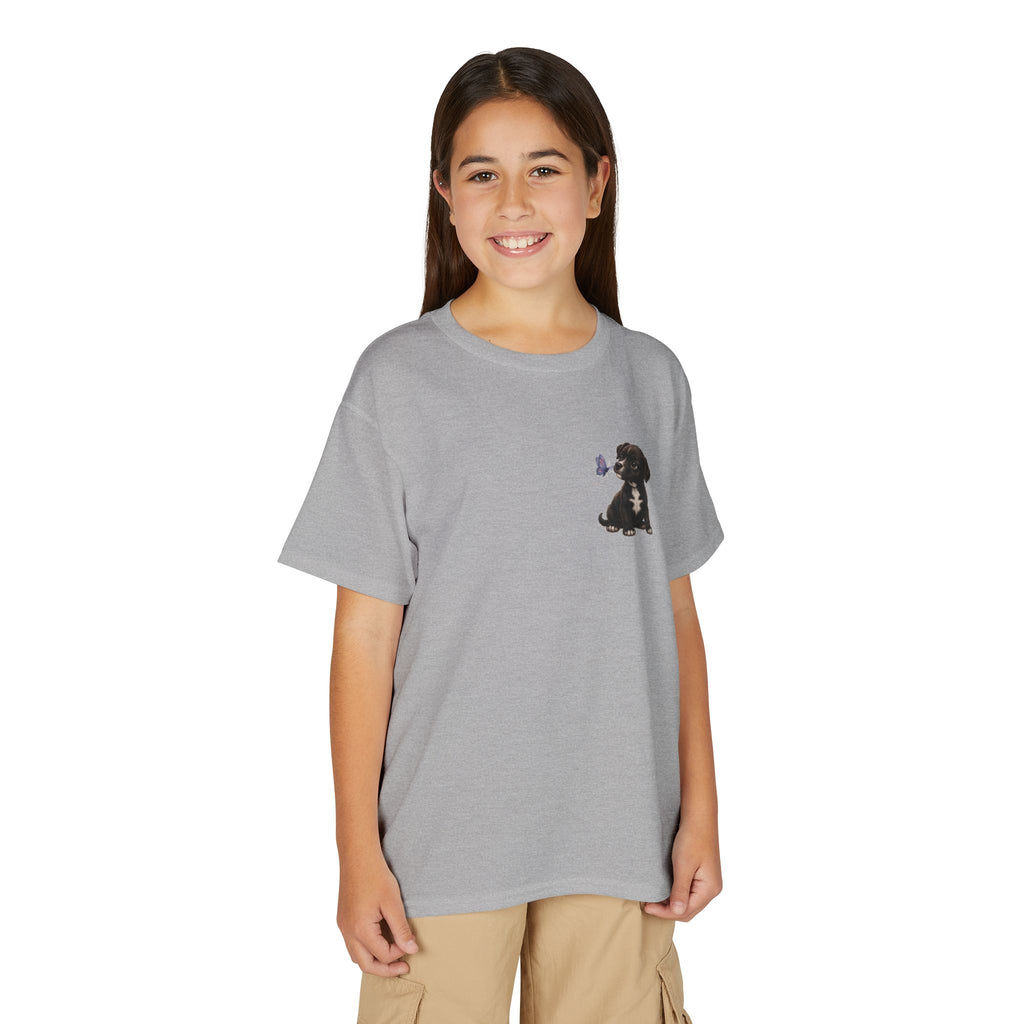 Youth T-Shirt Cute Puppy Front & “Be Happy. Be You.” Back