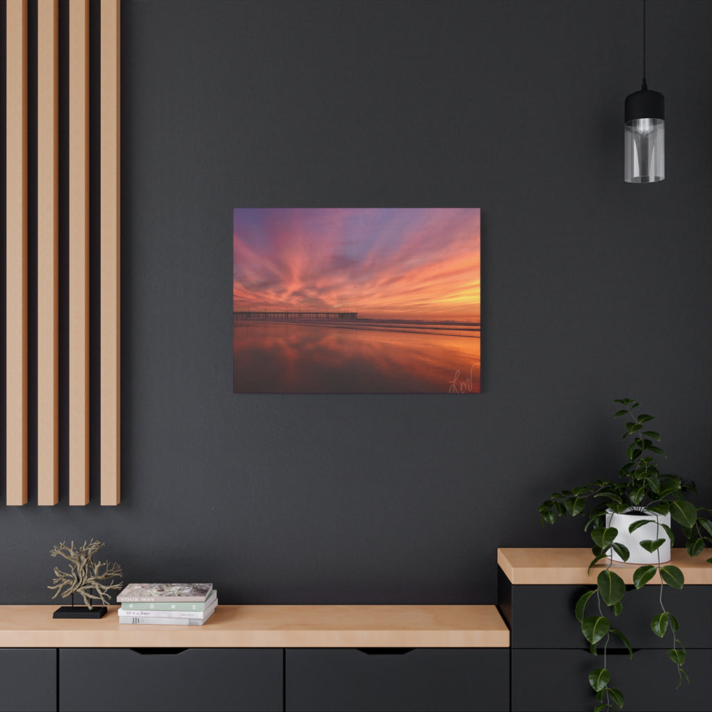Sunset Pier Reflection Canvas Art - Matte Stretched Wall Decor