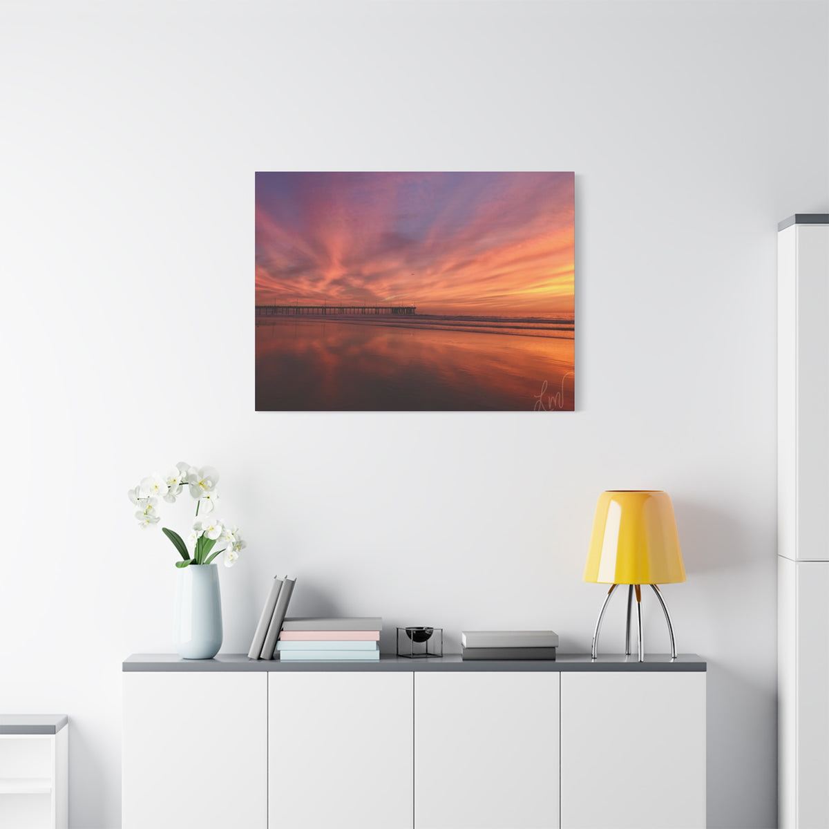 Sunset Pier Reflection Canvas Art - Matte Stretched Wall Decor