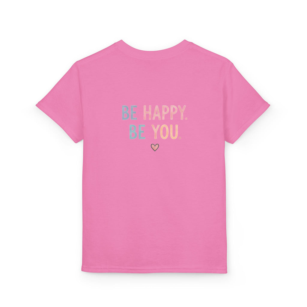 Youth T-Shirt Cute Puppy Front & “Be Happy. Be You.” Back