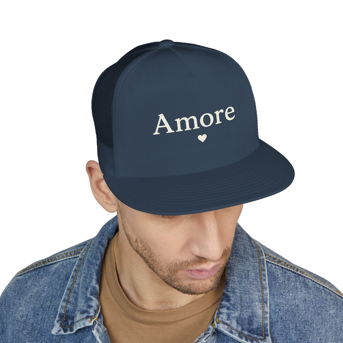 Amore Heart Trucker Hat – Vintage Script Snapback Cap