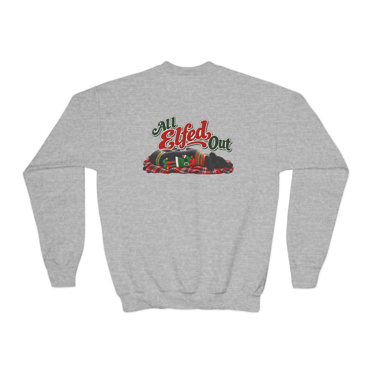 Youth Crewneck Sweatshirt — “Holiday Helper” & “All Elfed Out” Back