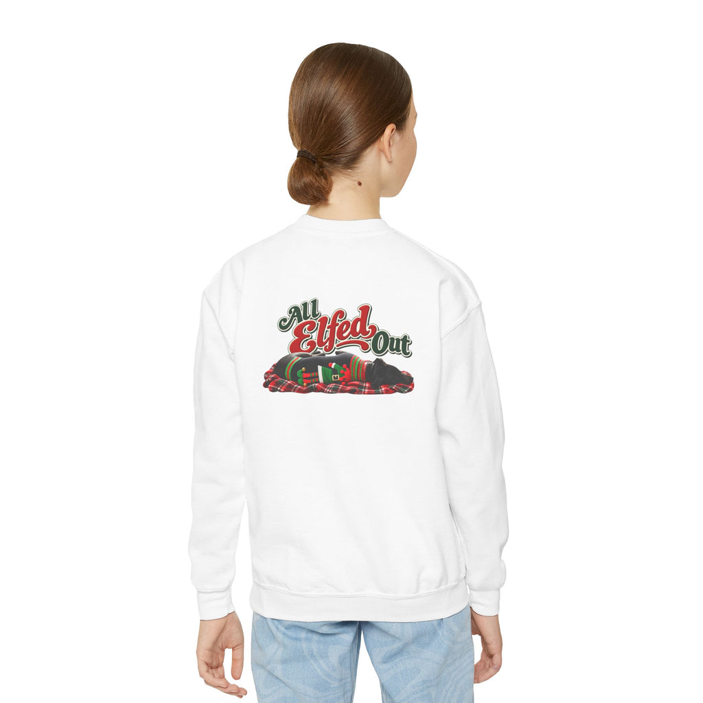 Youth Crewneck Sweatshirt — “Holiday Helper” & “All Elfed Out” Back
