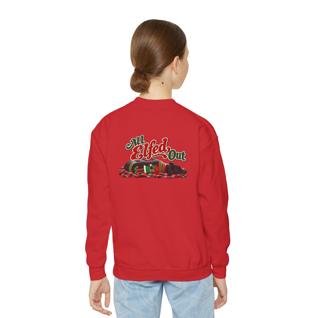 Youth Crewneck Sweatshirt — “Holiday Helper” & “All Elfed Out” Back