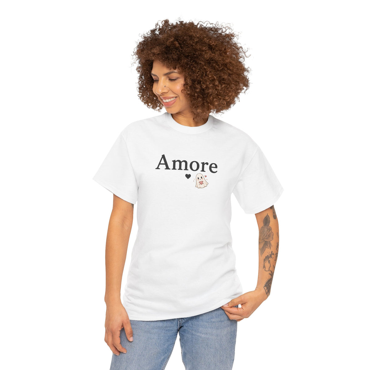 Women's Amore Halloween Icon Palm Trees & Pumpkin Spice Graphic T-Shirt