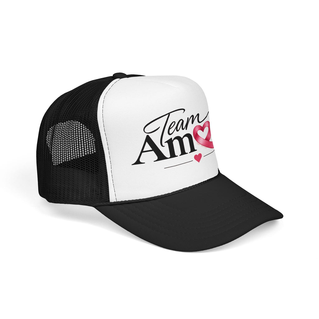 Team Amore Pink Ribbon Foam Trucker Hat — Breast Cancer Support & Valentine Heart Cap