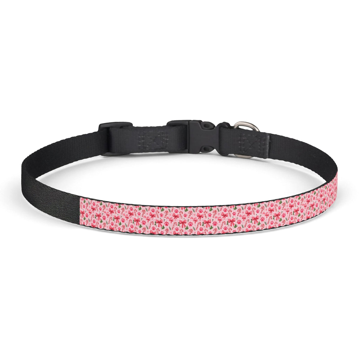 Pink Bows & Candy Canes Holiday Clip-On Pet Collar — Adjustable Quick-Release