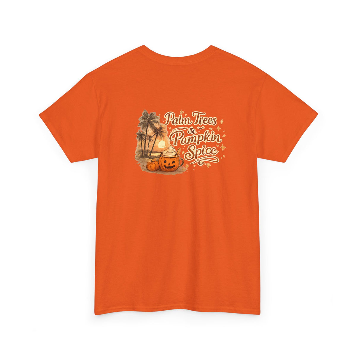 Women's Amore Halloween Icon Palm Trees & Pumpkin Spice Graphic T-Shirt