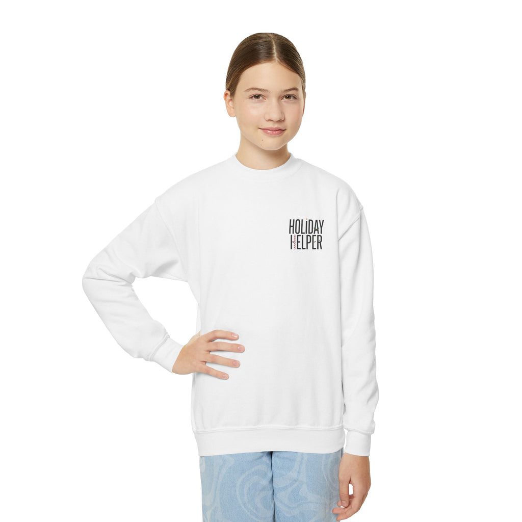Youth Crewneck Sweatshirt — “Holiday Helper” & “All Elfed Out” Back