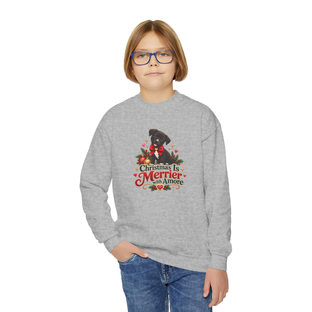 Christmas Is Merrier with Amore Youth Crewneck Sweatshirt