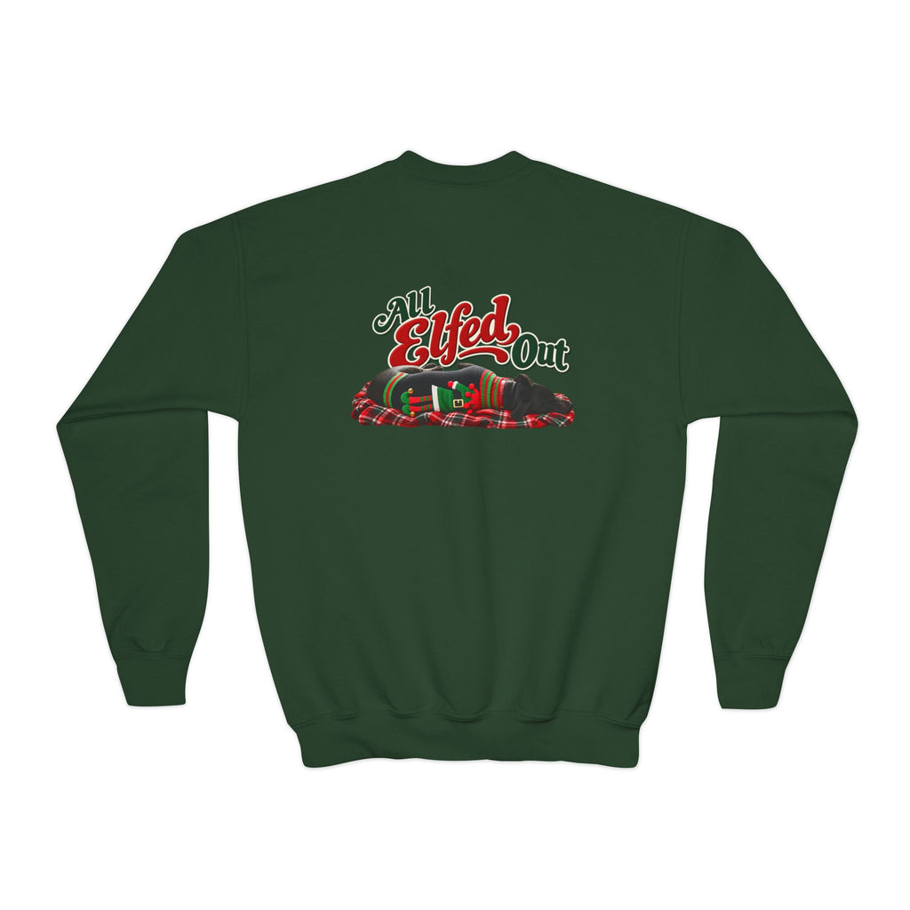 Youth Crewneck Sweatshirt — “Holiday Helper” & “All Elfed Out” Back