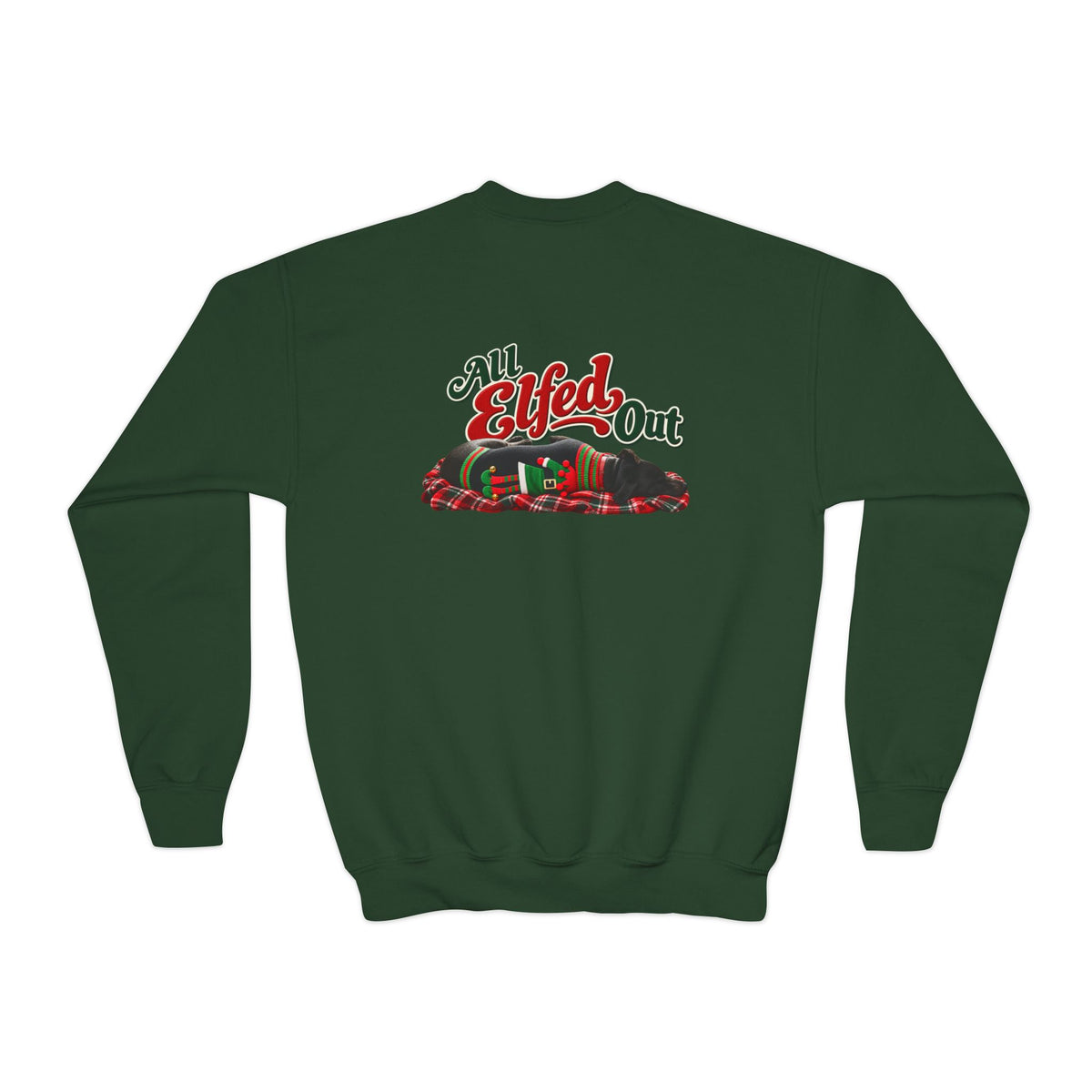 Youth Crewneck Sweatshirt — “Holiday Helper” & “All Elfed Out” Back