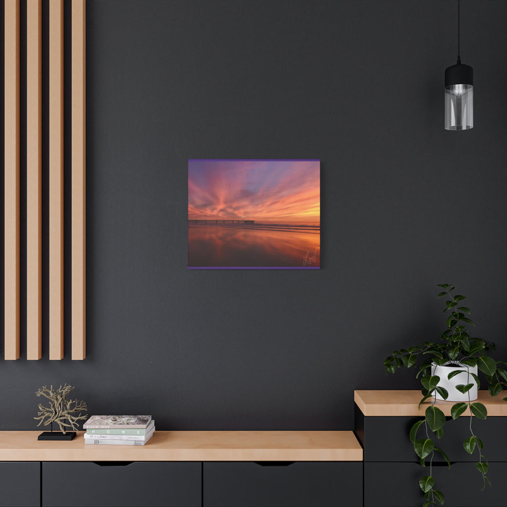 Sunset Pier Reflection Canvas Art - Matte Stretched Wall Decor
