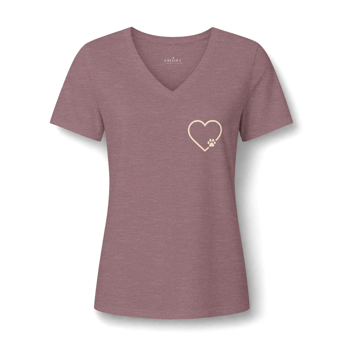 Women's V-Neck Heart Paw Chest Pocket Graphic T-Shirt