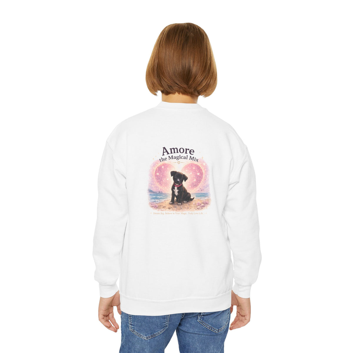 Youth  Amore the Magical Mix Crewneck Sweatshirt Puppy Heart Logo