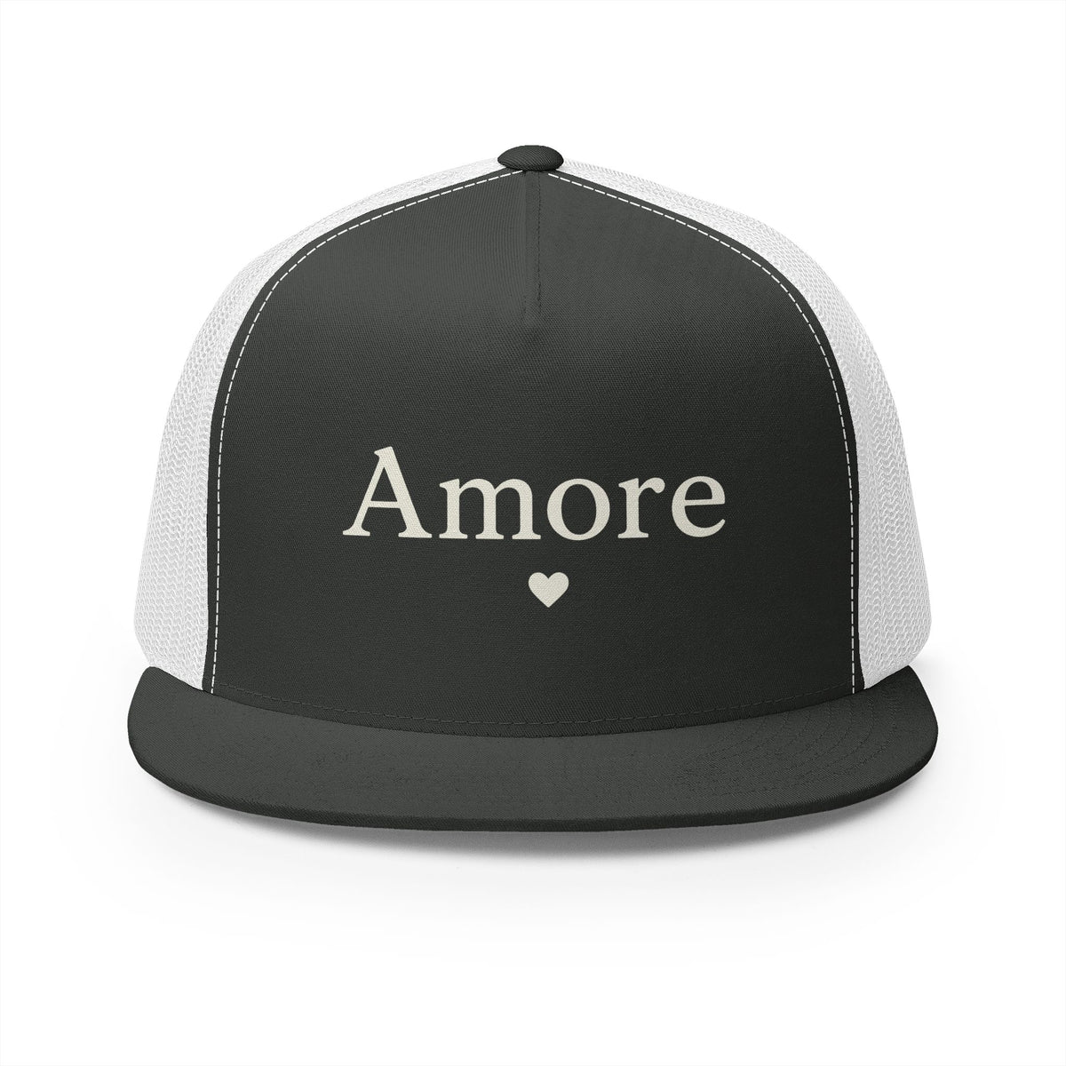 Amore Heart Trucker Hat – Vintage Script Snapback Cap
