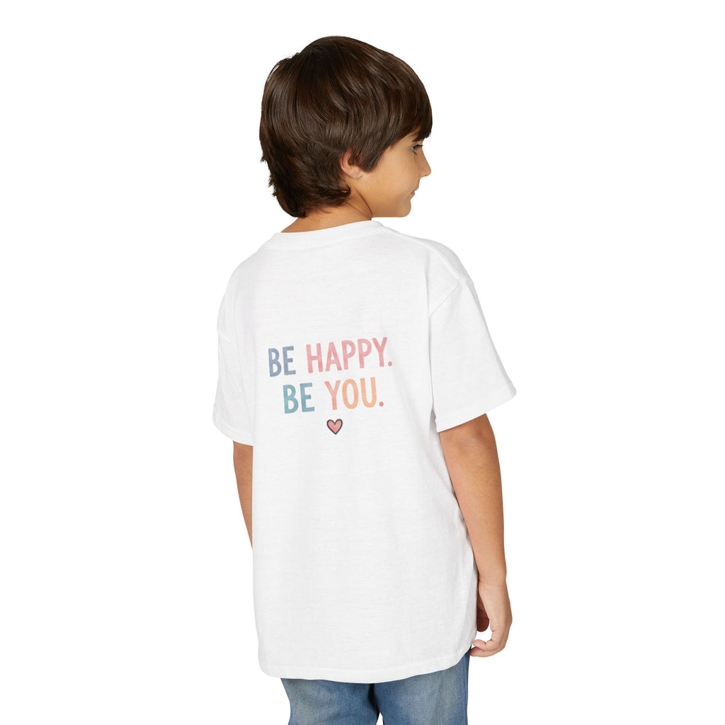 Youth T-Shirt Cute Puppy Front & “Be Happy. Be You.” Back