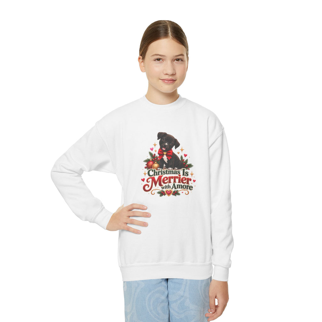 Christmas Is Merrier with Amore Youth Crewneck Sweatshirt