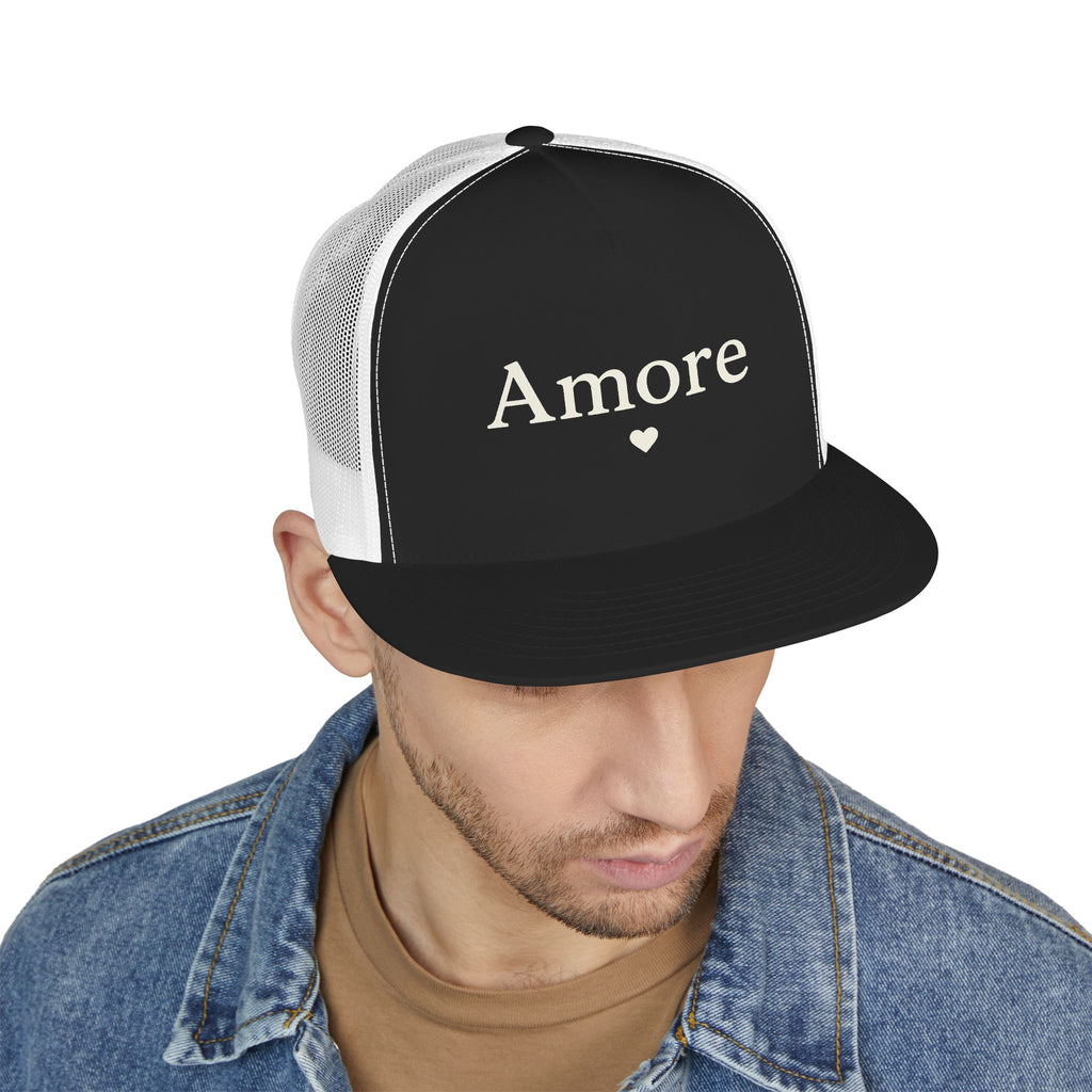 Amore Heart Trucker Hat – Vintage Script Snapback Cap